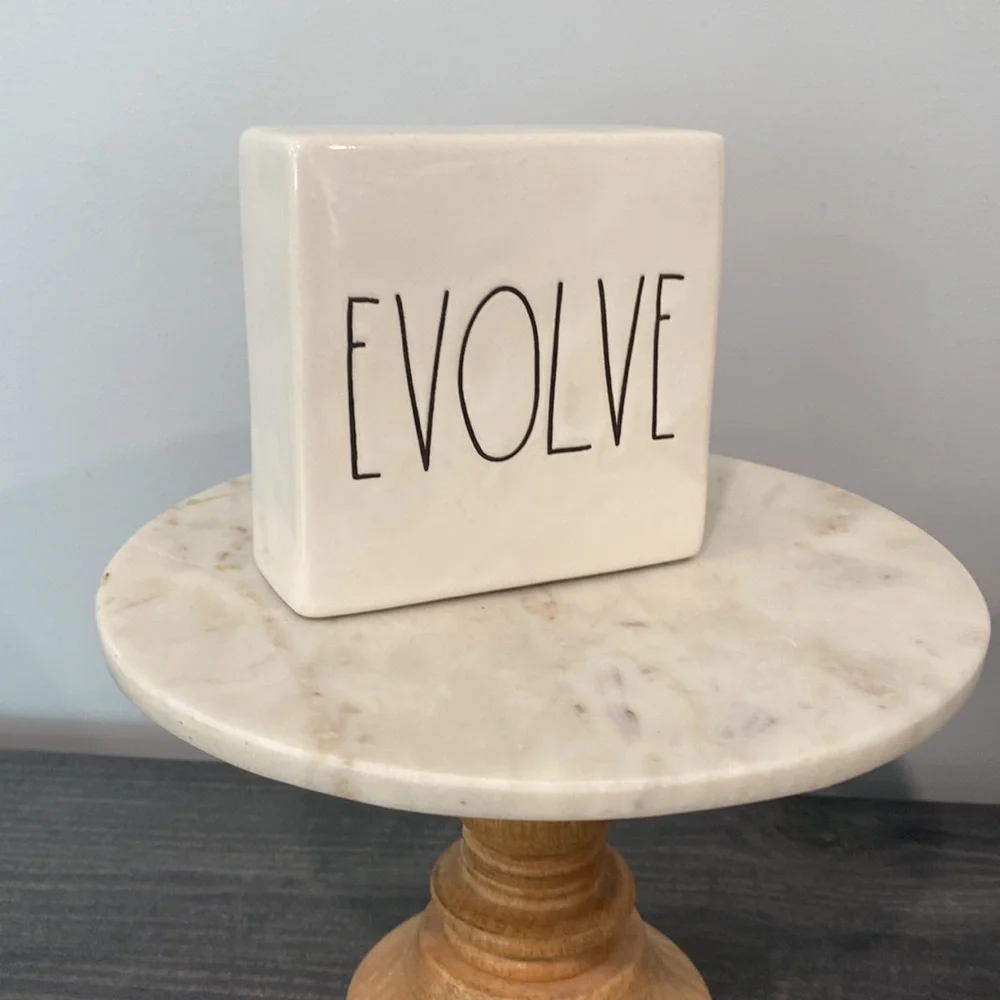 Rae Dunn THINK EVOLVE Ceramic Word Block Desk Decor